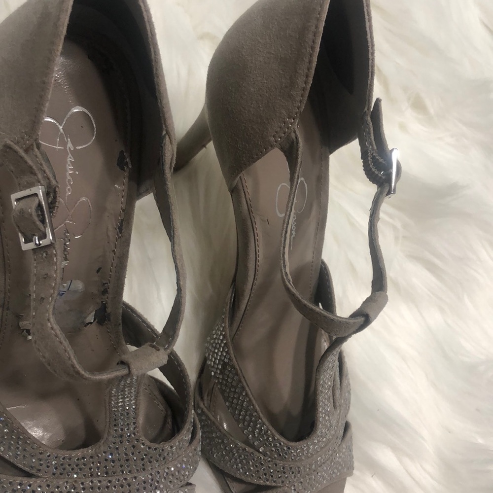 Jessica Simpson taupe  Rhinestone-heels Size 8 - Picture 7 of 8